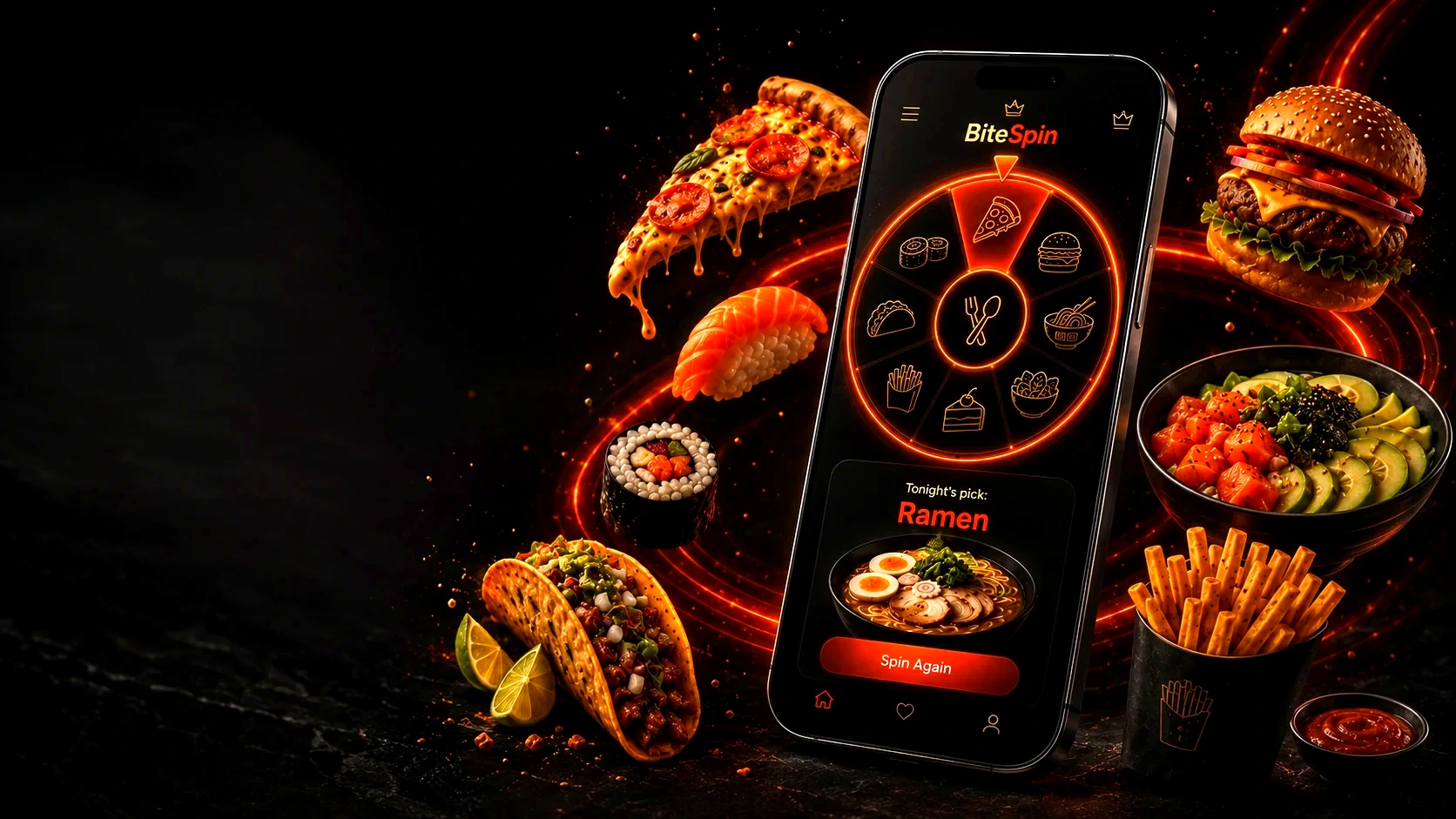 BiteSpin premium food app poster